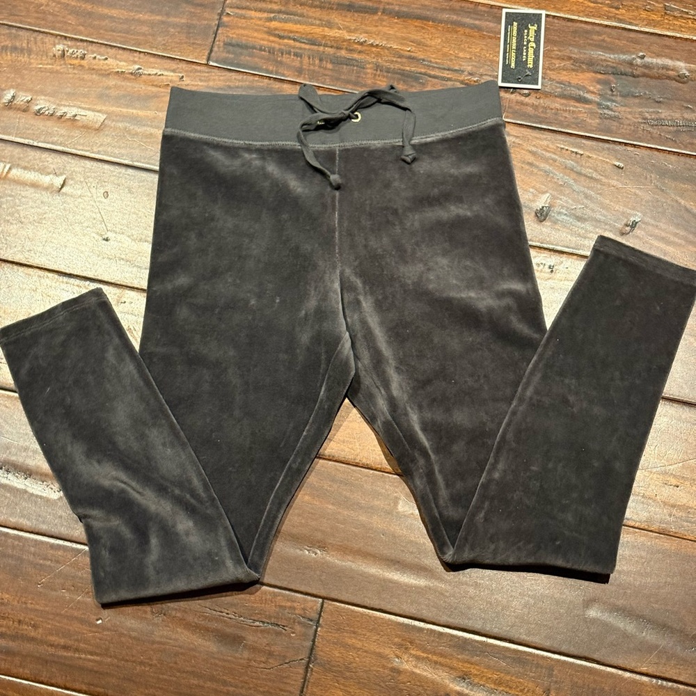 Black label Juicy Couture Gray Velour stretch rodeo drive Drawstring Leggings